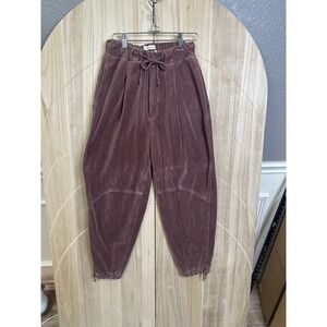 Urban Outfitters Mauve Velour Pleated Joggers Drawstring Tapered Pants Small